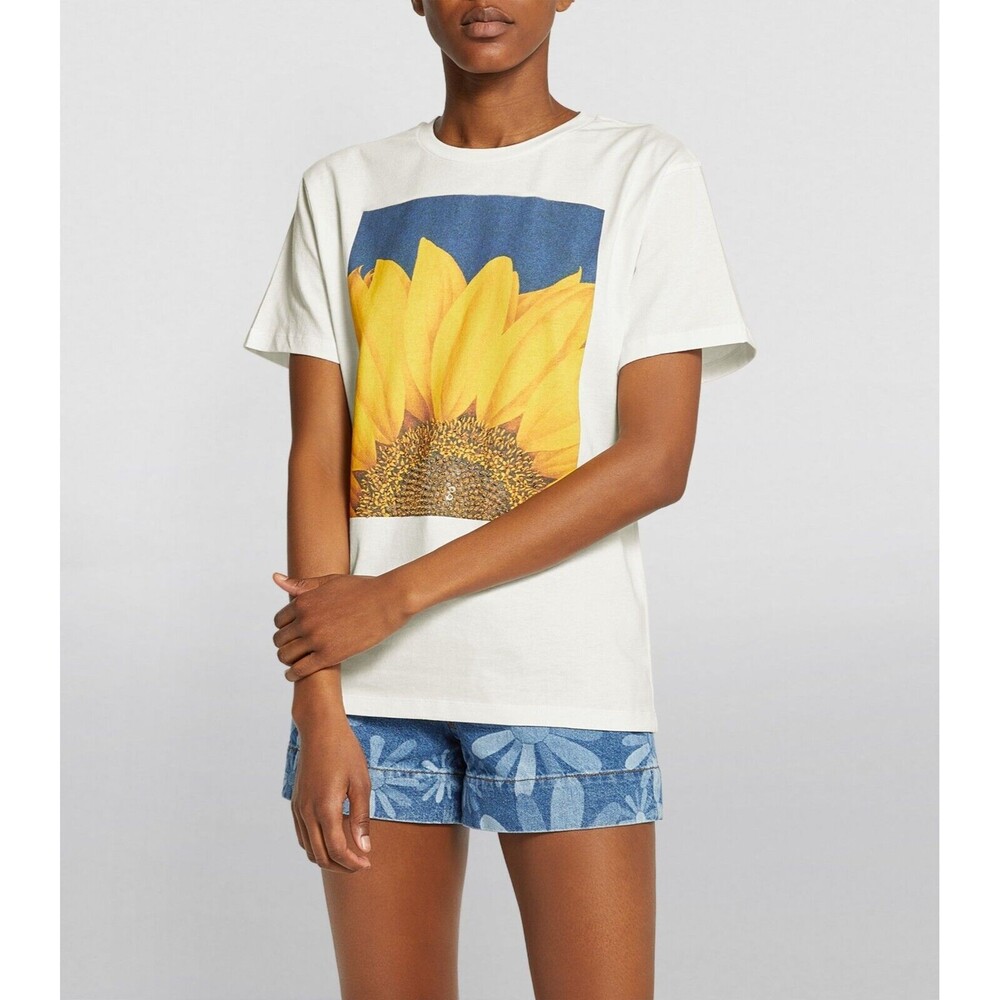 Sandro Tournesol Embellished Sunflower Oversize Graphic Tee in White Size MEDIUM
